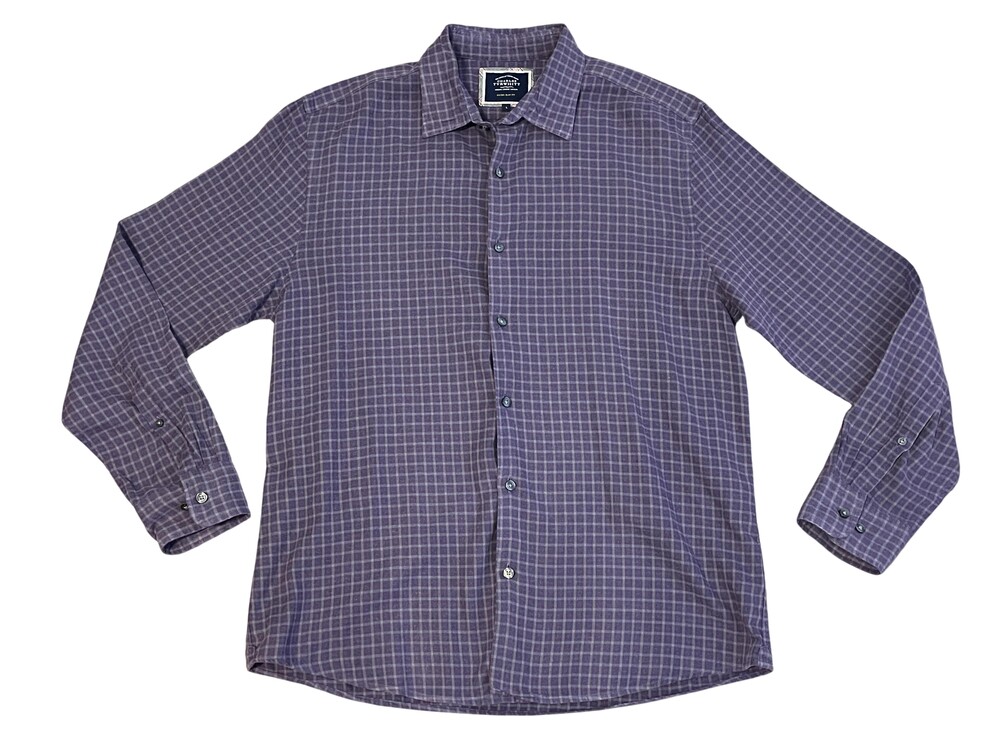 Charles Tyrwhitt Shirt Mens Large Purple Check Extra Slim Long Sleeve Button Up